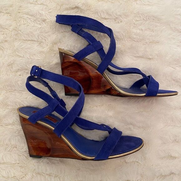 7 For All Mankind Shoes - 7 For All Mankind Blue Suede Wood Wedges Sandal Heels - Size 8M